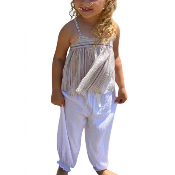 NEW VIGNETTE girl's isabella gauze pants in white - Picture 2 of 3